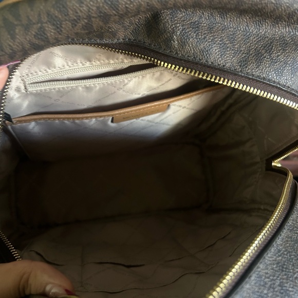 Michael Kors Brown and Cream Backpack with Monogram Pattern and Golden Hardware - Picture 2 of 4